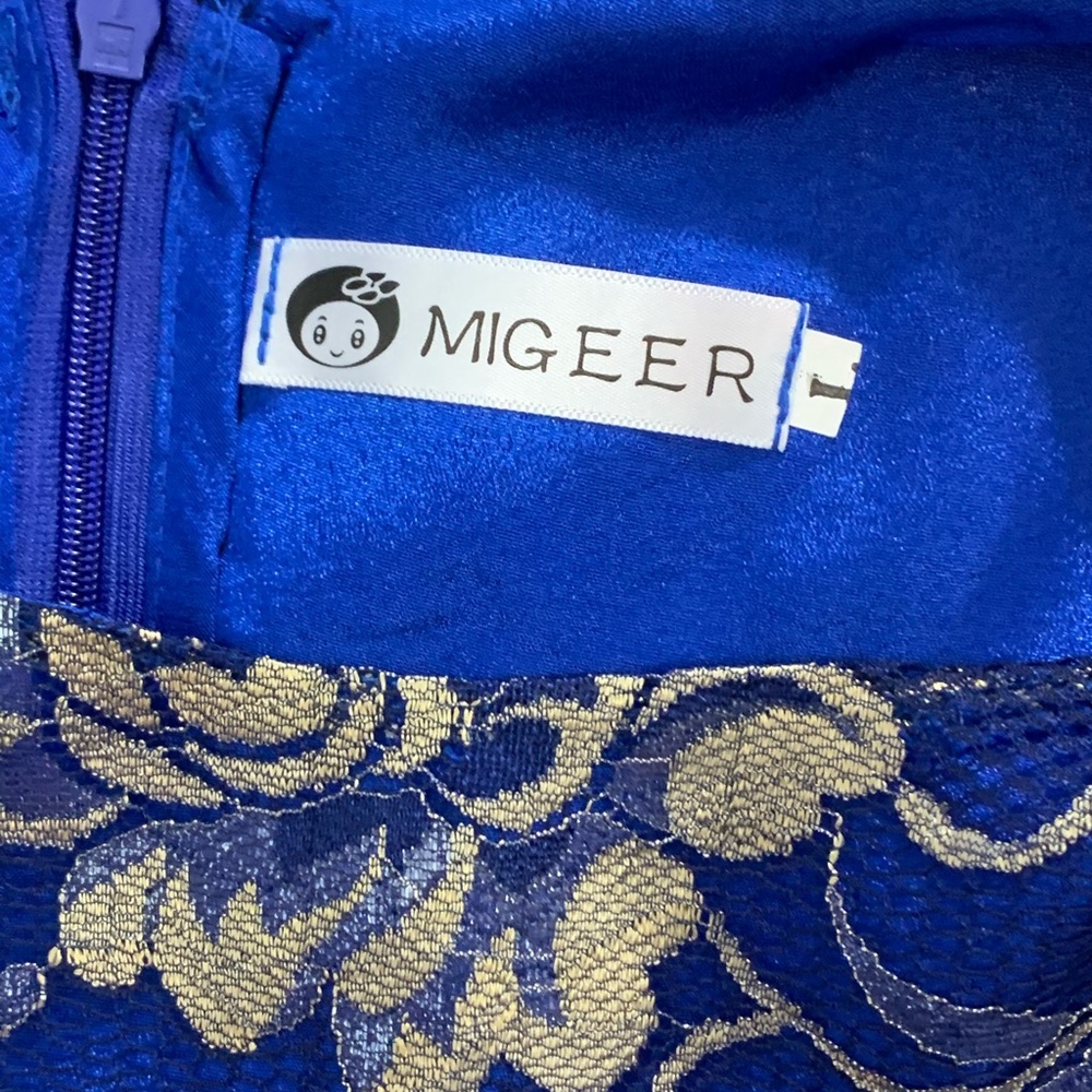 Migeer Blue Sleeveless with Gold Overlay Dress - Picture 5 of 7